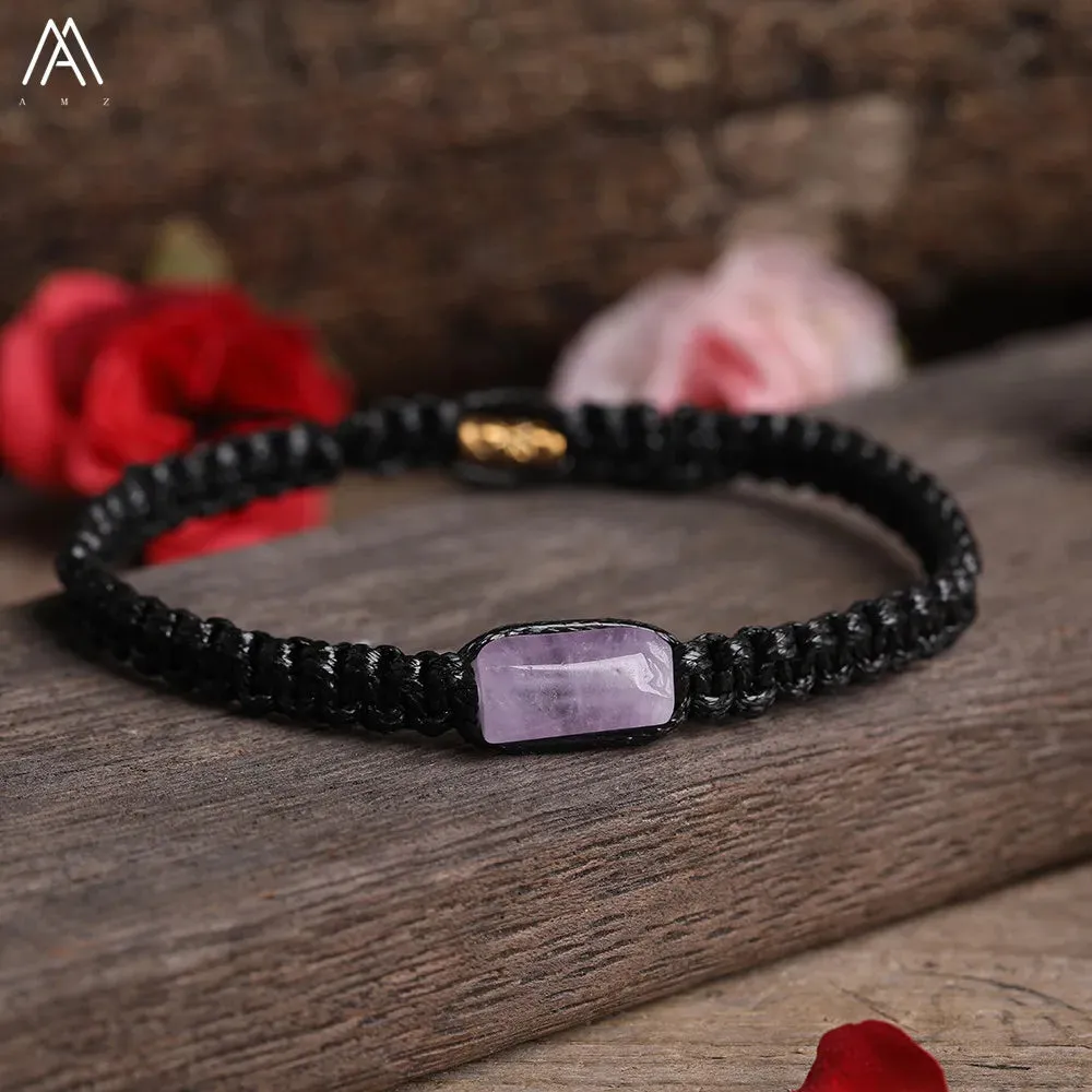 Natural Black Tourmaline Single Beads Woven Adjustable Bracelet Boho Women 6mm Black Lava Stone Beads Mala Bracelet N0383AMC