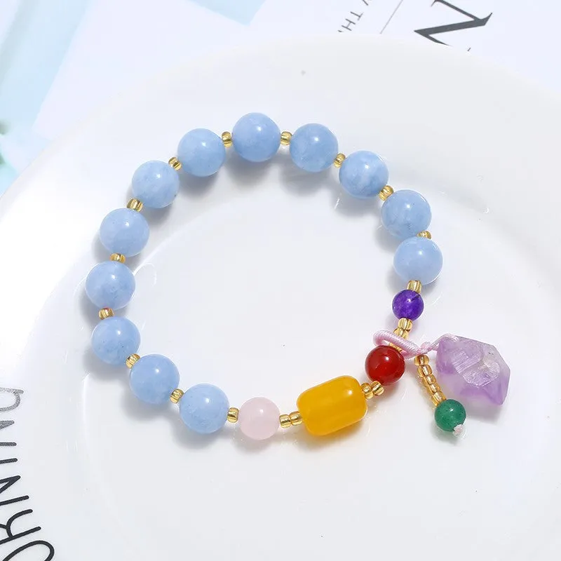 Natural crystal stone bracelet aquamarine moonstone bracelet for women