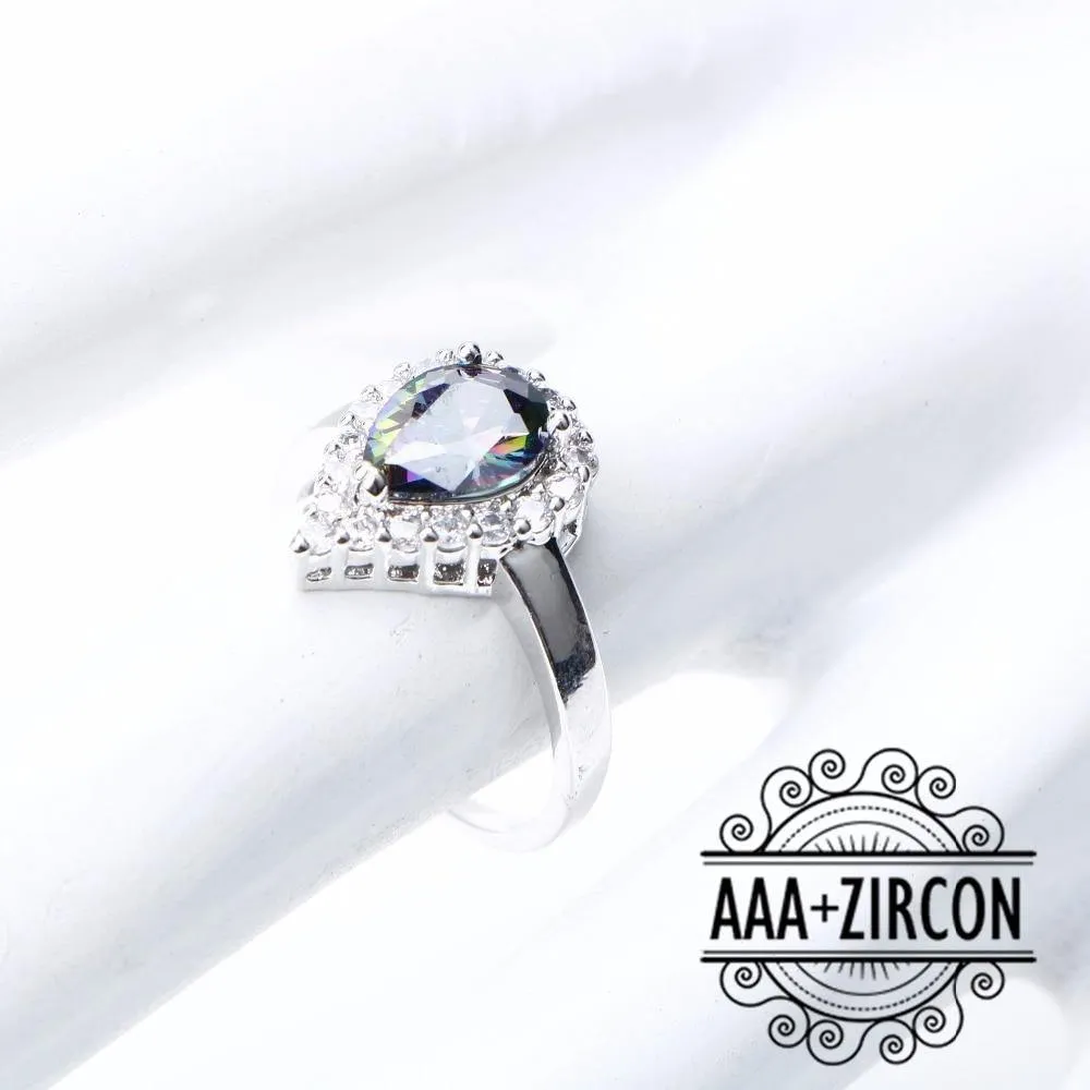 Natural Rainbow AAA  CZ  925 Sterling Silver Wedding Set with Bracelet Necklace Earrings and Rings Set