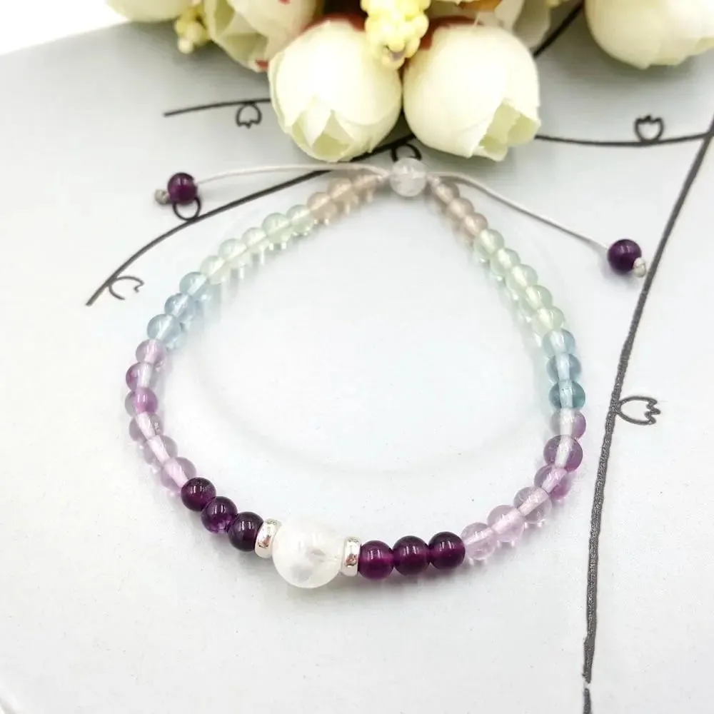 Natural Rainbow Fluorite Moonstone Bracelet