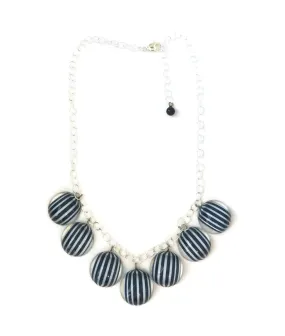 Navy White Stripe Nautical Poker Face Statement Necklace