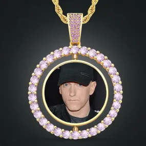 New 18K Gold Plated Durable Personalized Double Sided Photo Rotating Medallion Hip Hop Necklace