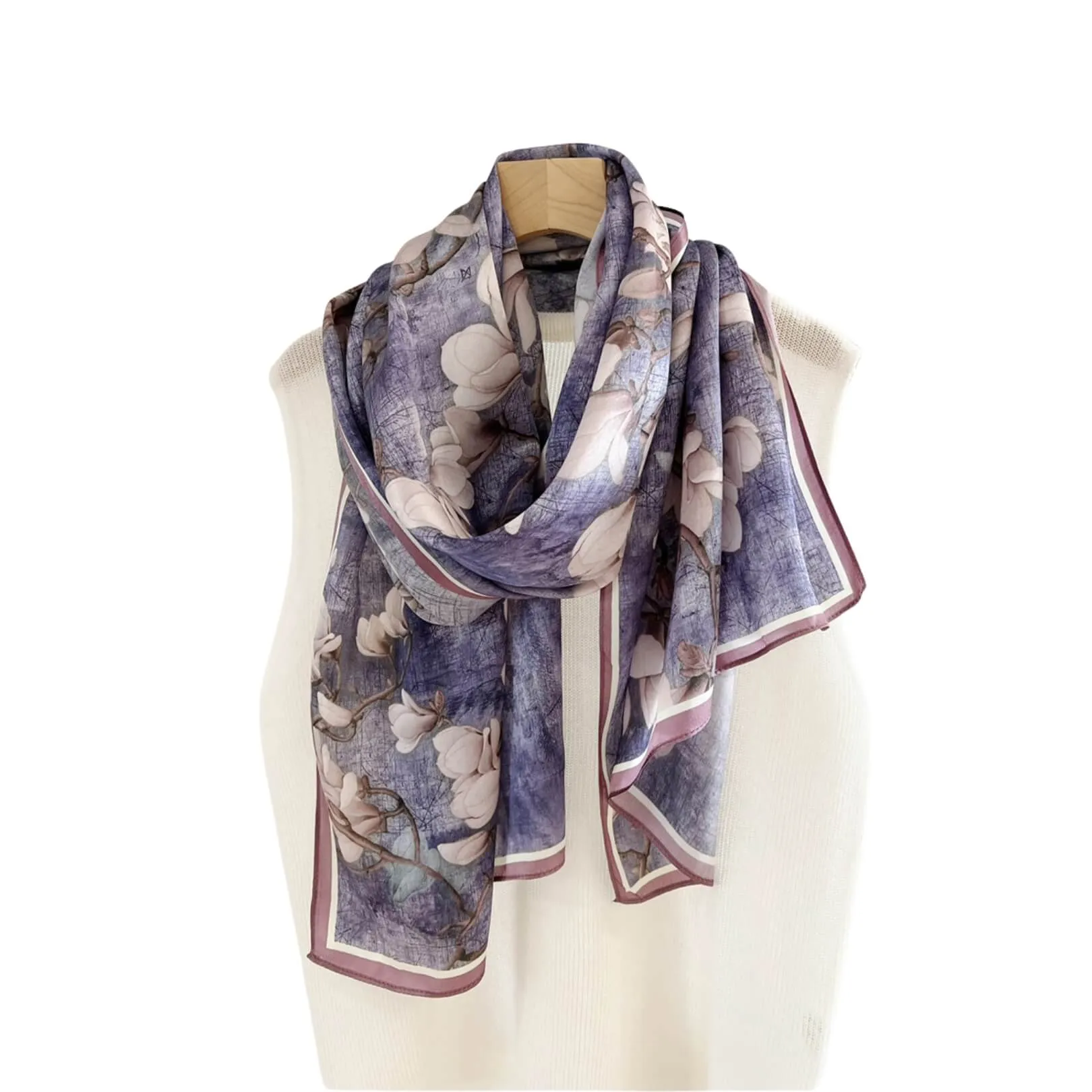 Night Garden Magnolia Pure Mulberry Silk Extra Large Long Scarf