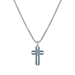 Nomination Strong Diamond Necklace, Sapphire, Cross, Blue, Stainless Steel