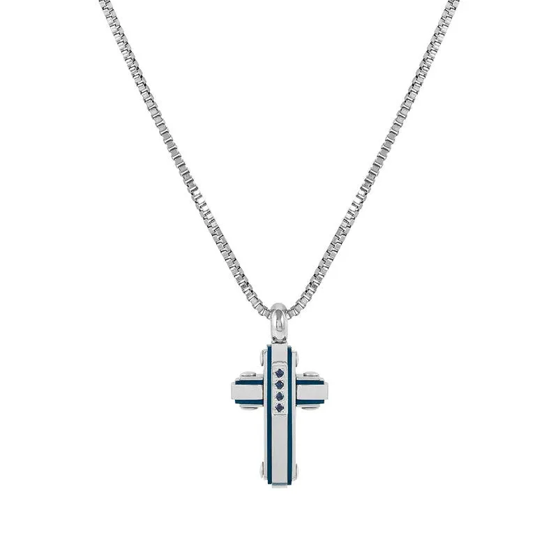 Nomination Strong Diamond Necklace, Sapphire, Cross, Blue, Stainless Steel