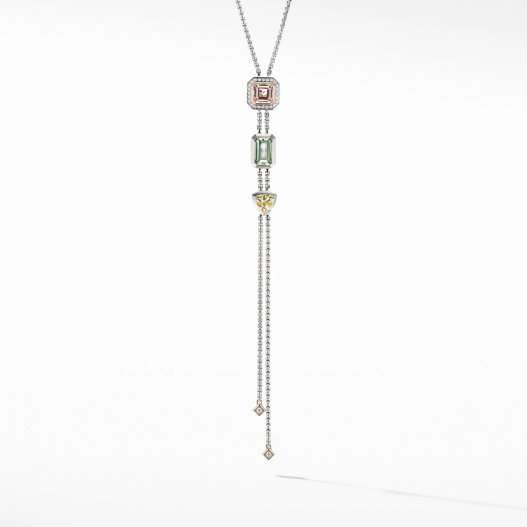 Novella Y Necklace with Morganite,  Pave Diamonds and 18K Rose Gold