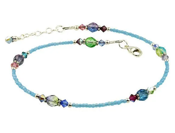 Ocean Aqua Pastel Crystal Beaded Anklet