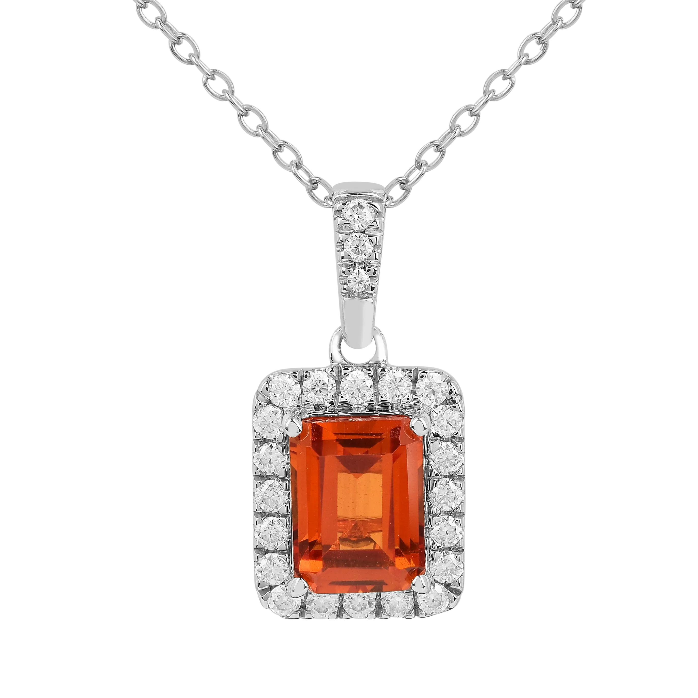 Octagon Peach Sapphire Halo Pendant Necklace