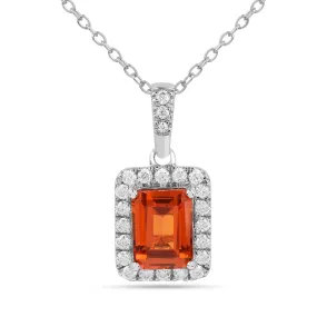 Octagon Peach Sapphire Halo Pendant Necklace