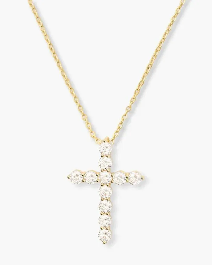 Oh She Fancy Small Cross Pendant Necklace - Gold/White