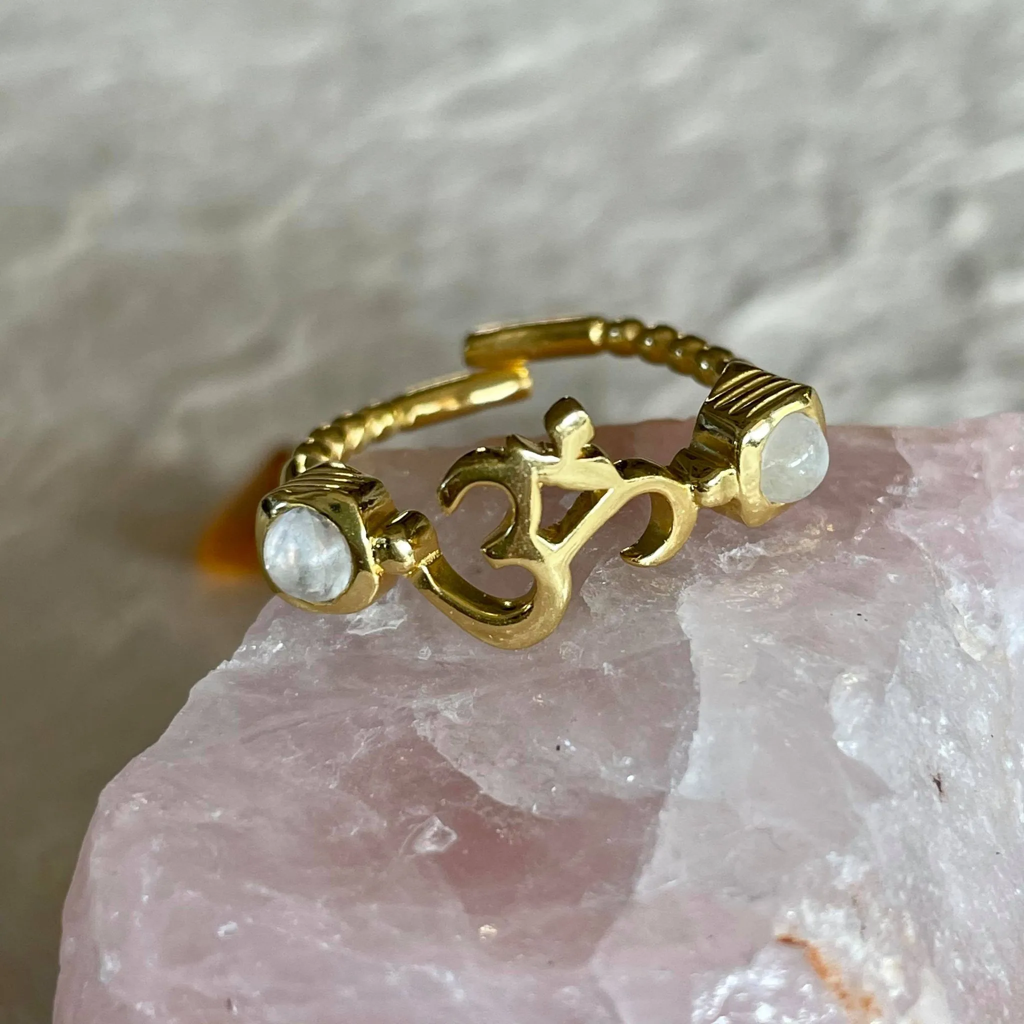 OM Adjustable Ring With Moonstone