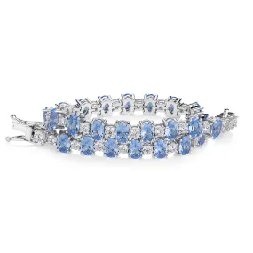 Oval and Round Brilliant tennis bracelet with blue topaz simulants and 3.26 carats* of diamond simulants in sterling silver