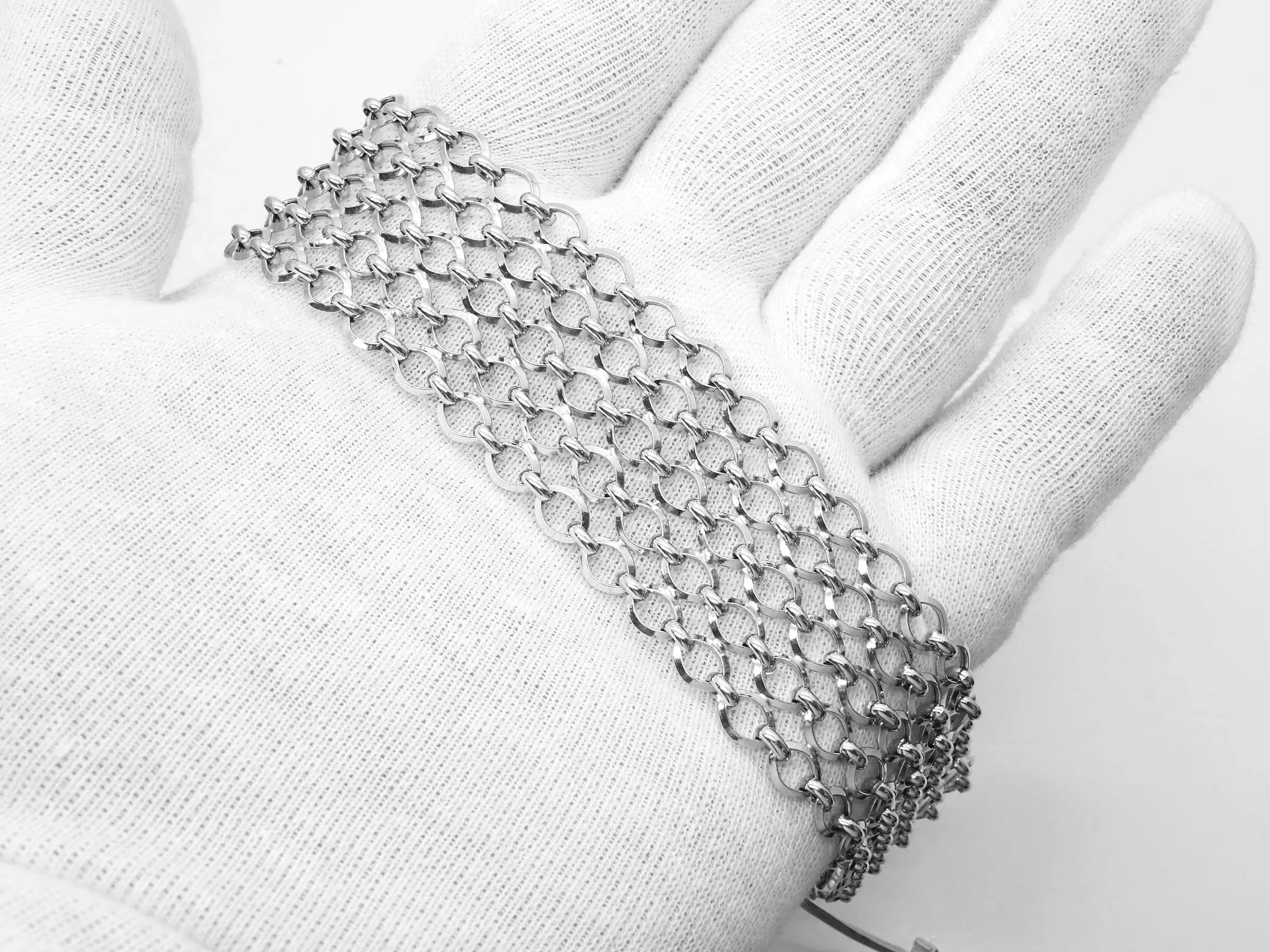 Oval Link Mesh Bracelet 14k White Gold