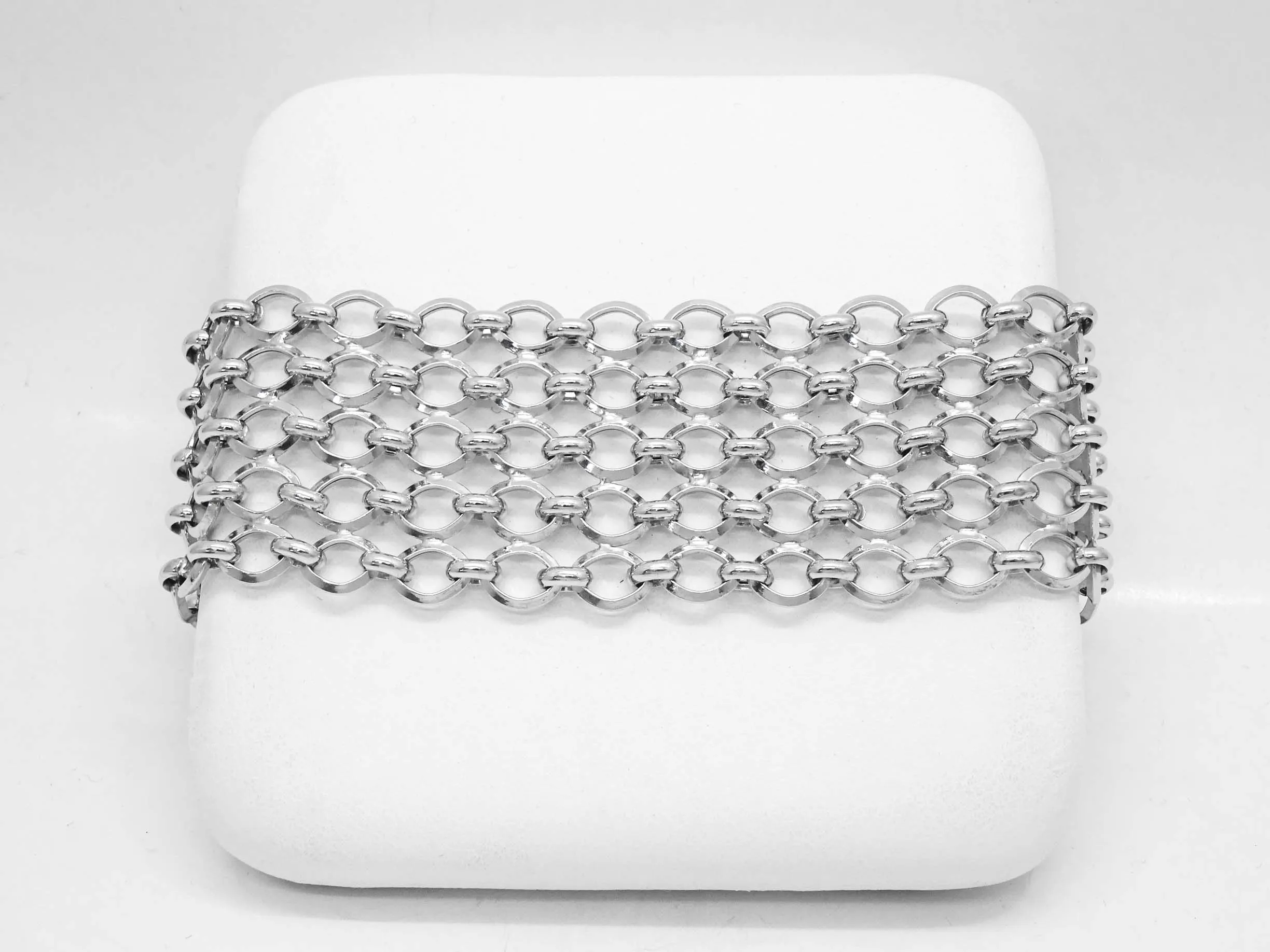 Oval Link Mesh Bracelet 14k White Gold