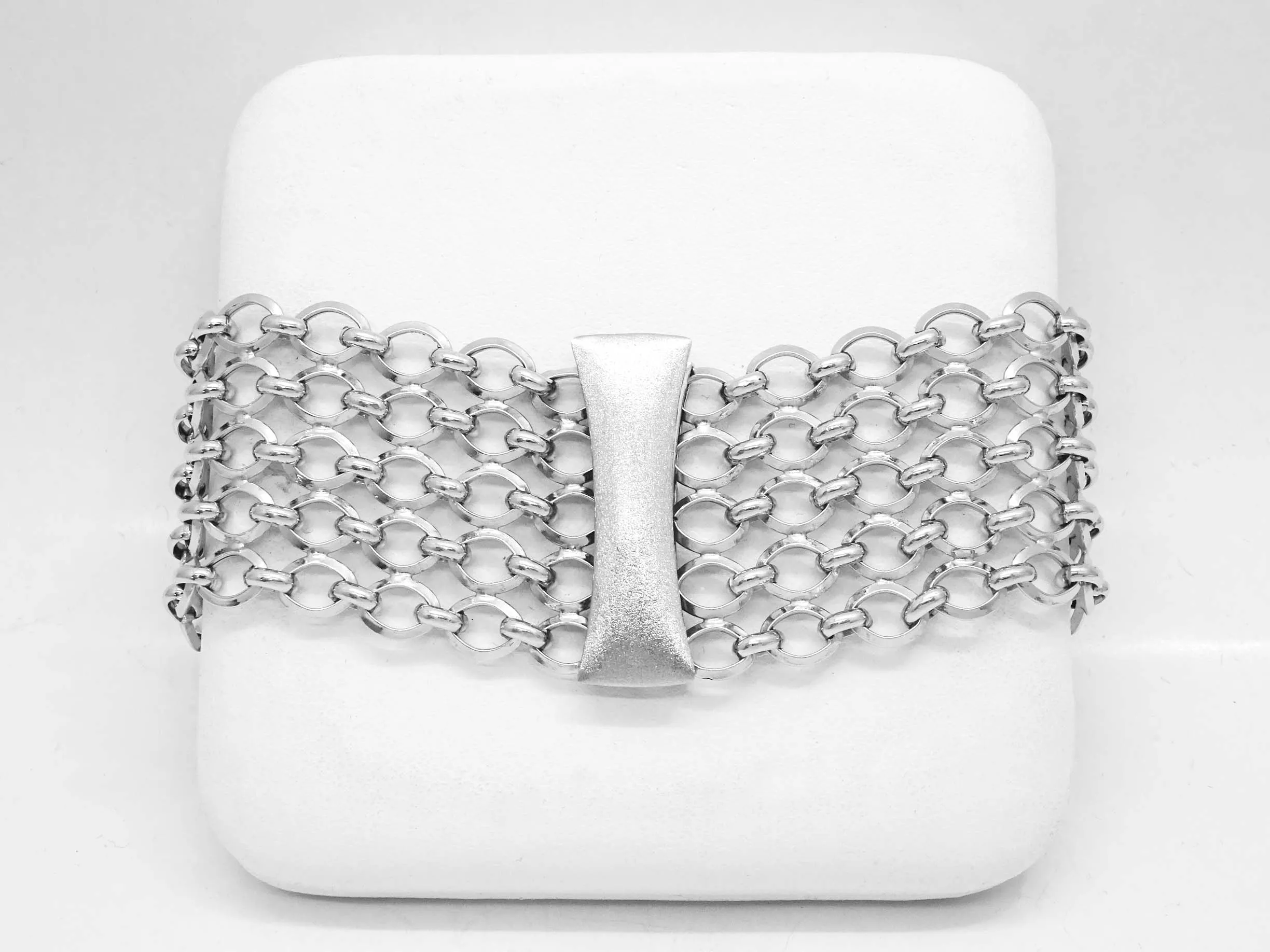 Oval Link Mesh Bracelet 14k White Gold