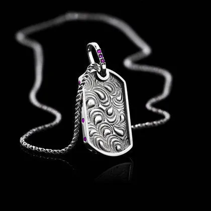 Paisley Pink Sapphire Dog Tag Necklace