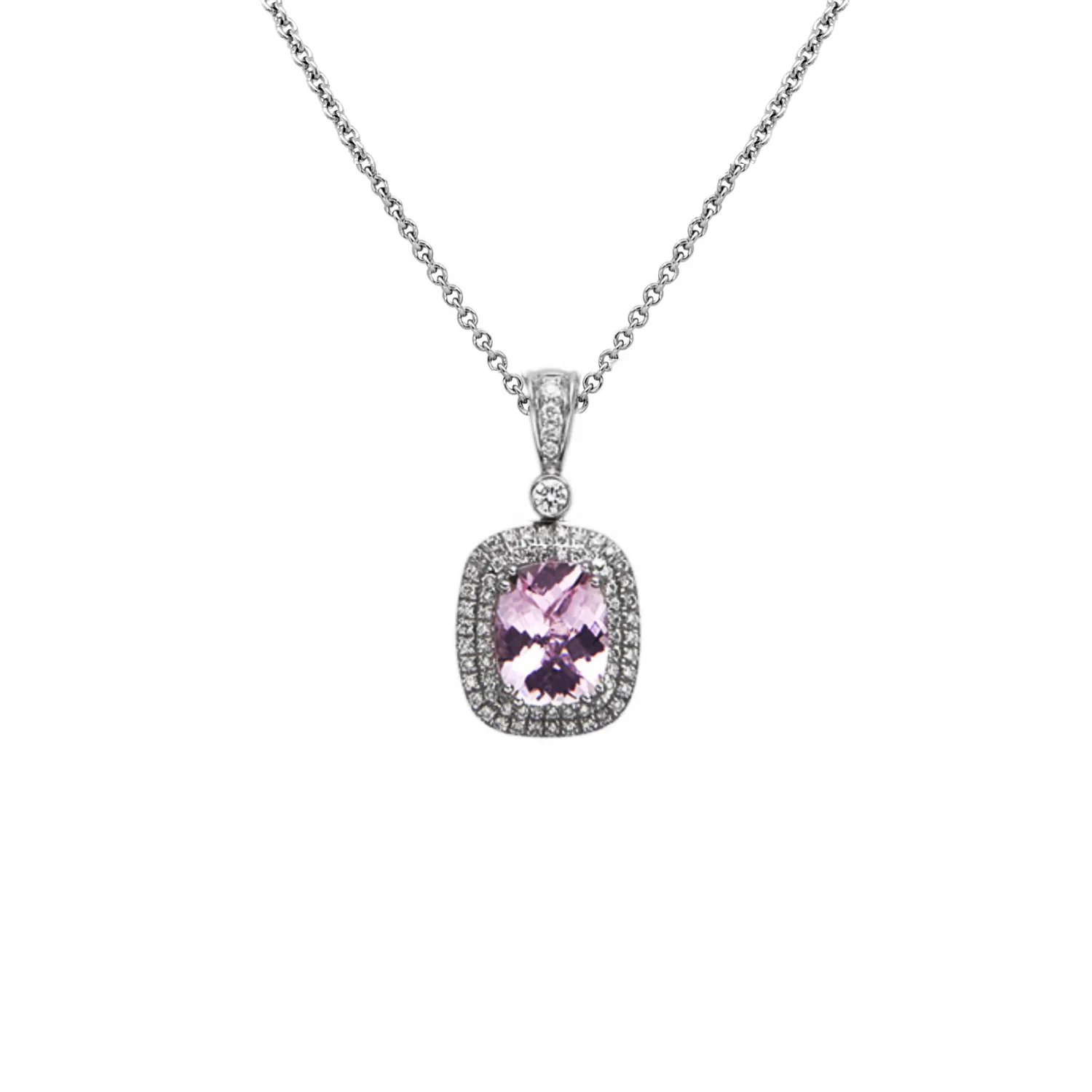 Pastel Diamond Double Halo Cushion Reversible Necklace