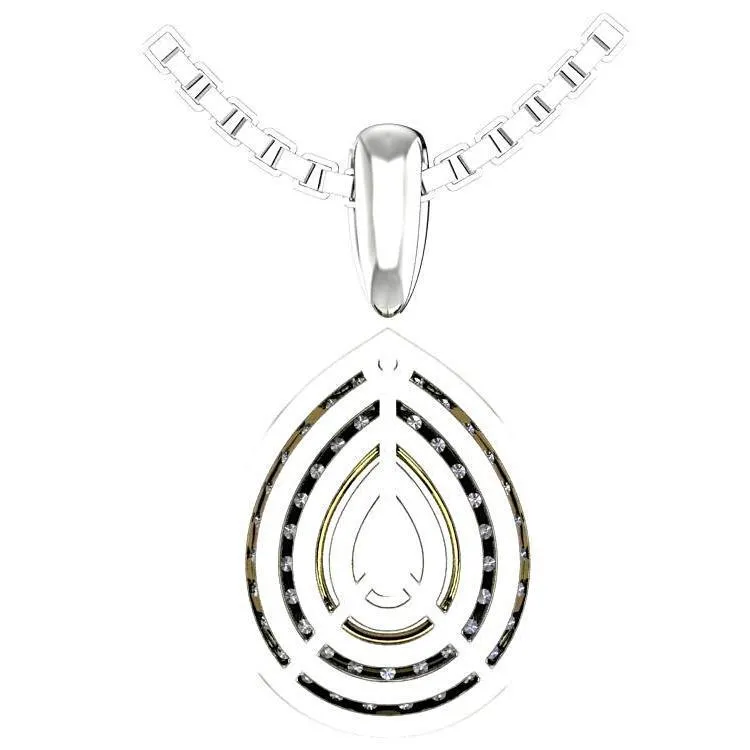 Pear Citrine Double Diamond Halo Pendant Necklace 14K White Gold