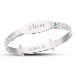 Personalised Silver Blue CZ Baby Boy Bangle (0-1 years)