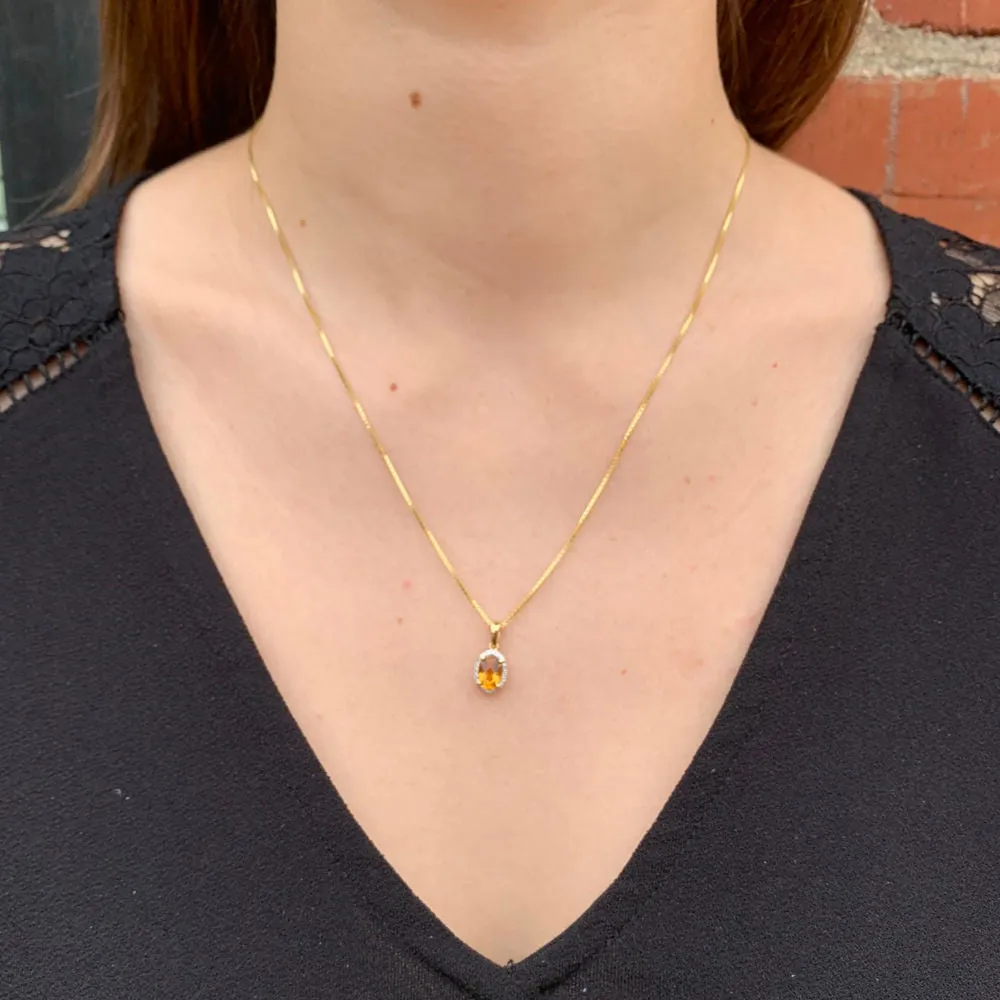 Petite Oval Citrine Diamond Halo Pendant