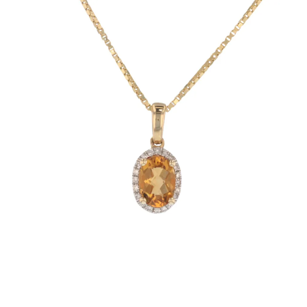 Petite Oval Citrine Diamond Halo Pendant