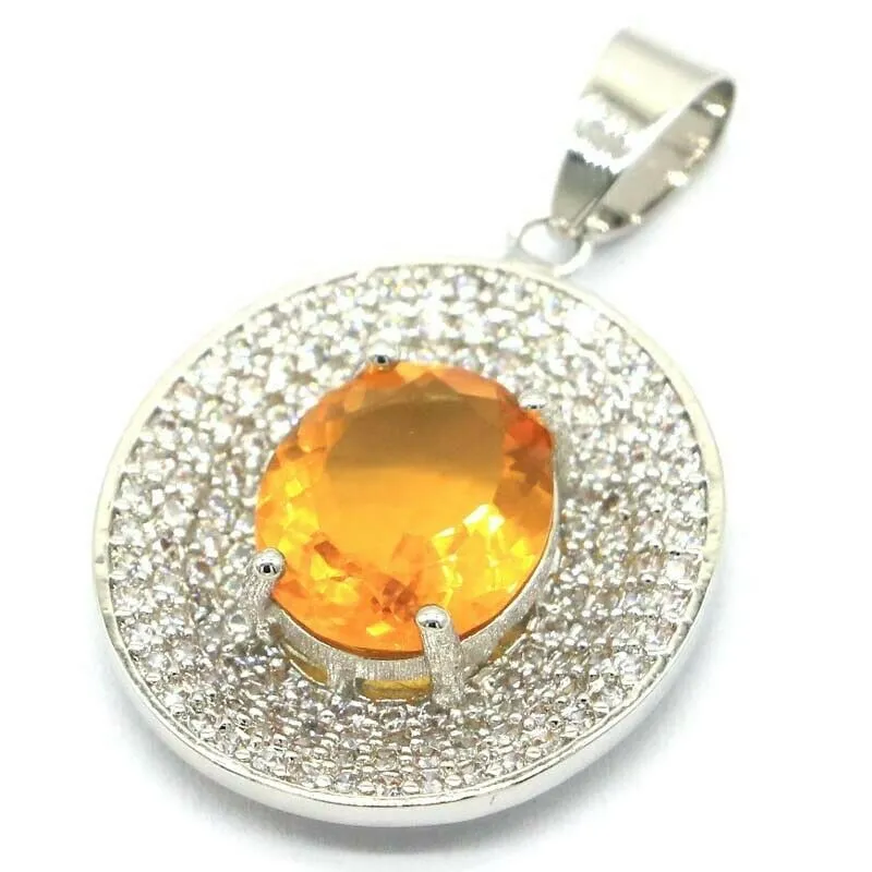 Petite Sterling Silver Golden Citrine Oval Pendant Necklace 18"