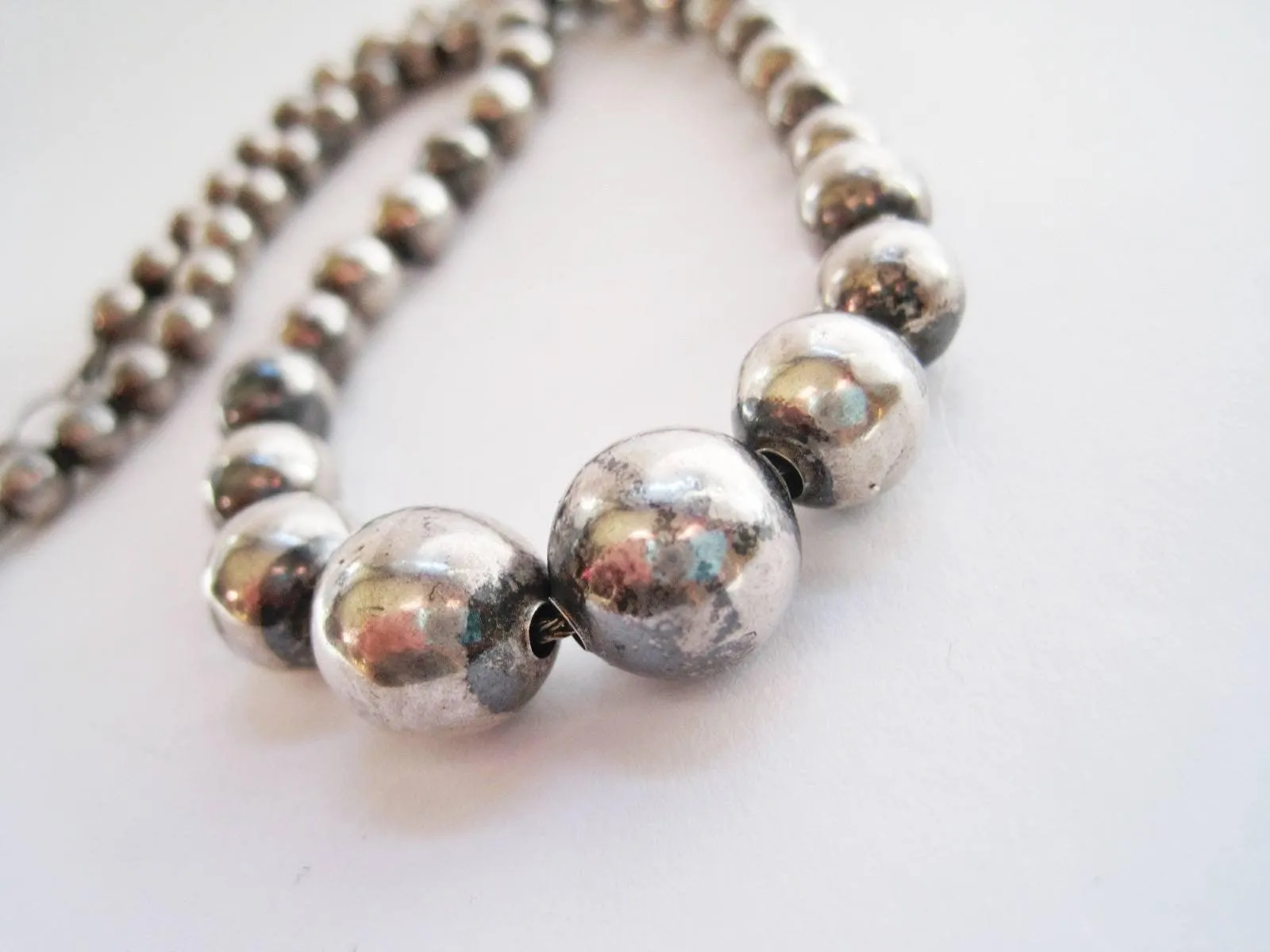 Petite Vintage Silver Ball Necklace from Mexico