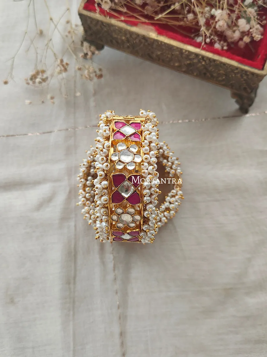 Pink Color Gold Plated Jadau Kundan Bangles - MB137YP