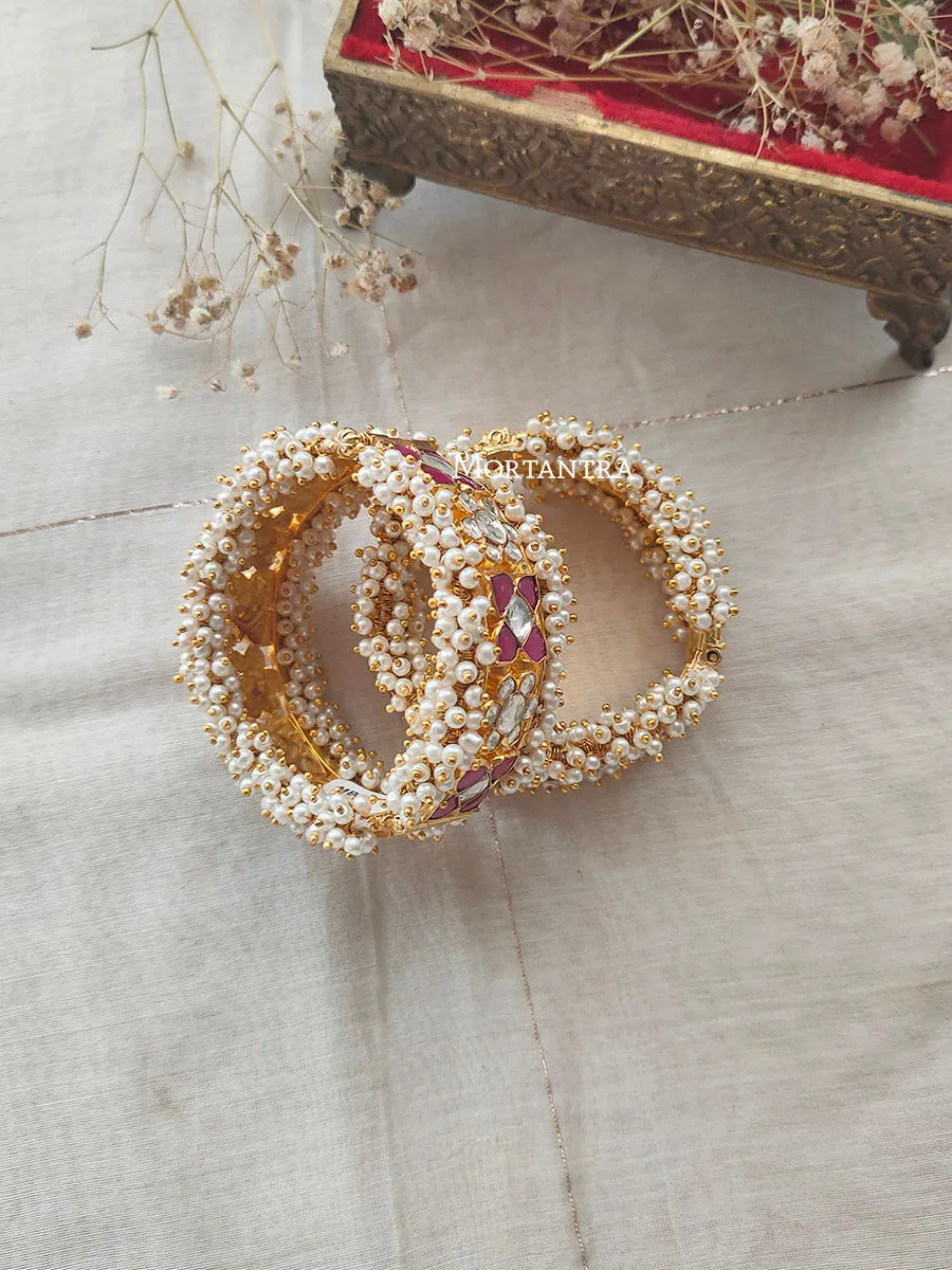 Pink Color Gold Plated Jadau Kundan Bangles - MB137YP