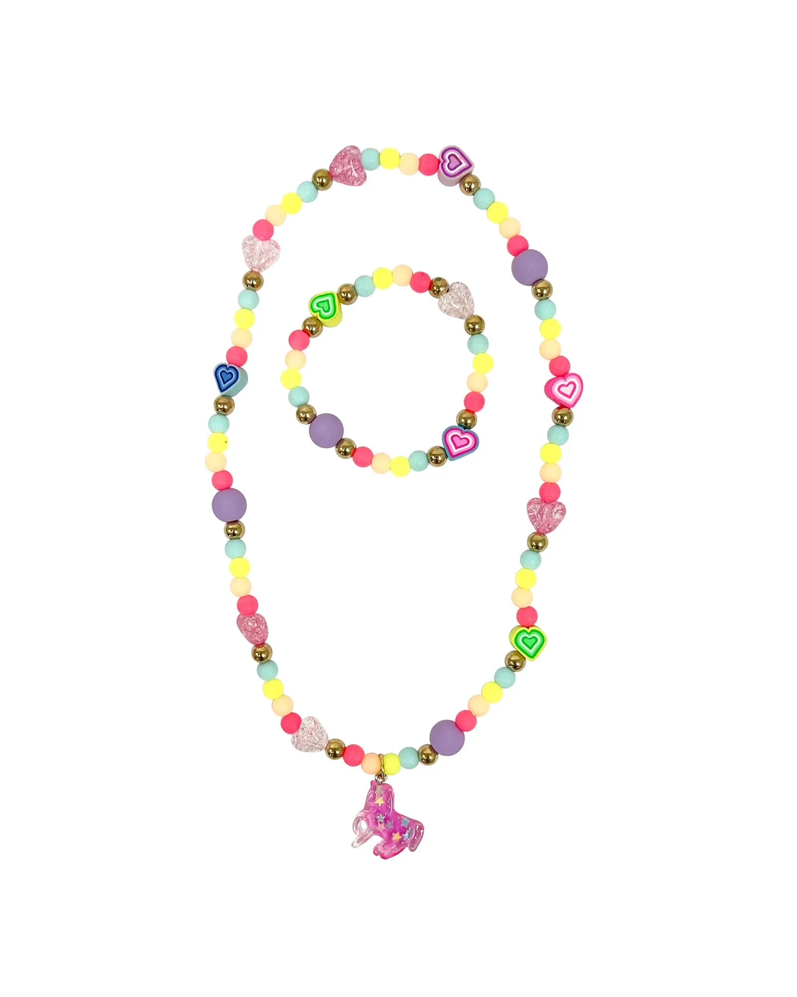 Pink Poppy Unicorn Rainbow Necklace & Bracelet Set