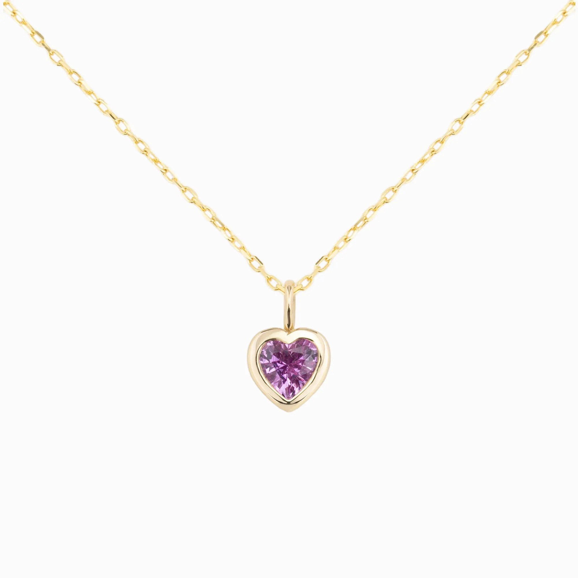 Pink Sapphire Heart Charm 14K Gold