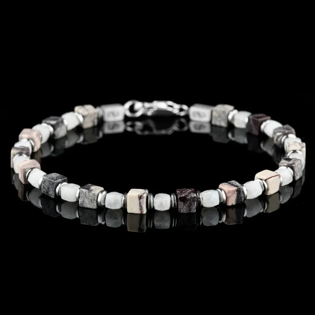 Porcelain Jasper - White Moonstone Cube Bracelet I (4-4.5mm)