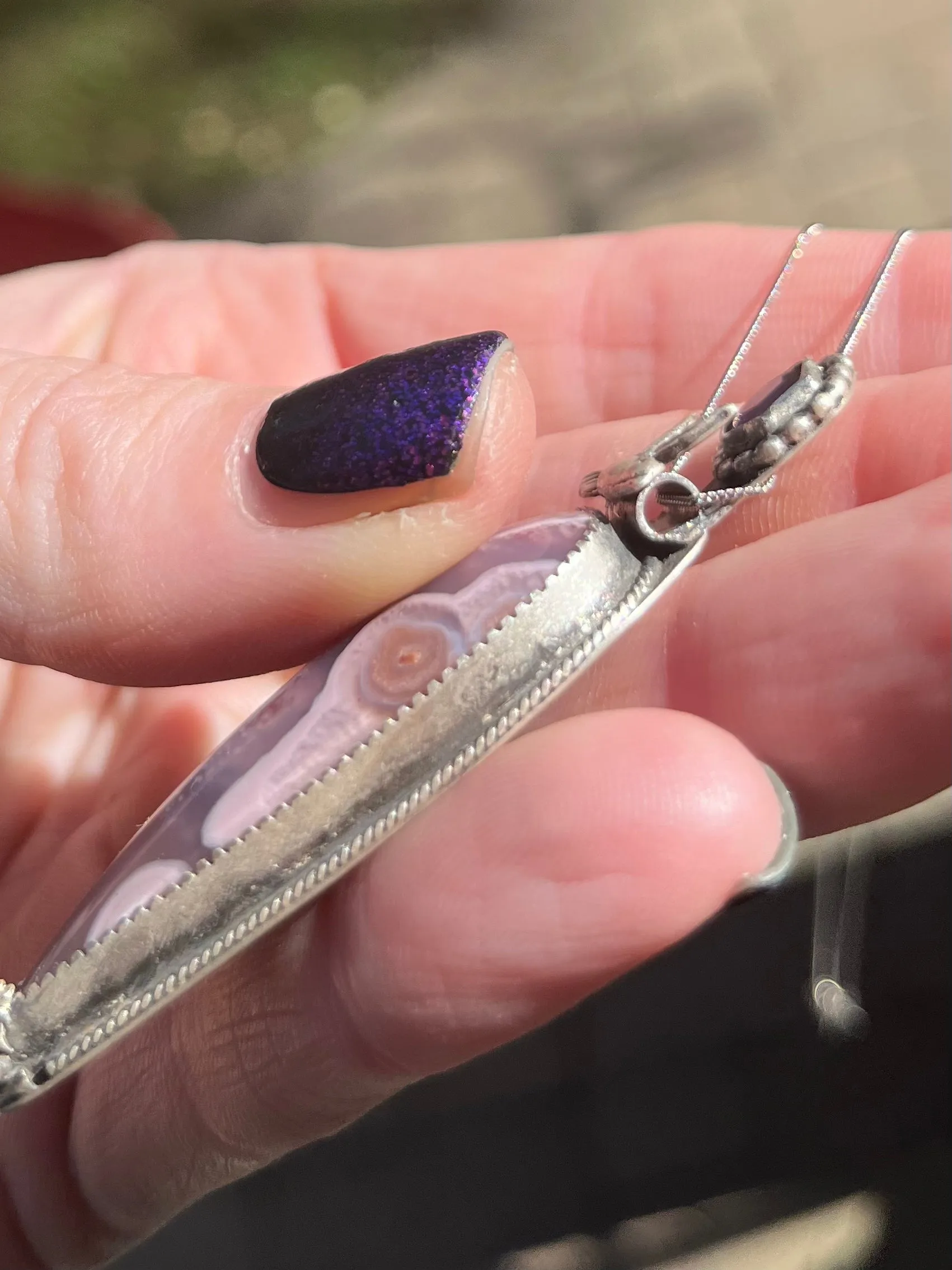 Purple Passion Agate and Purple Sapphire with Dove Necklace