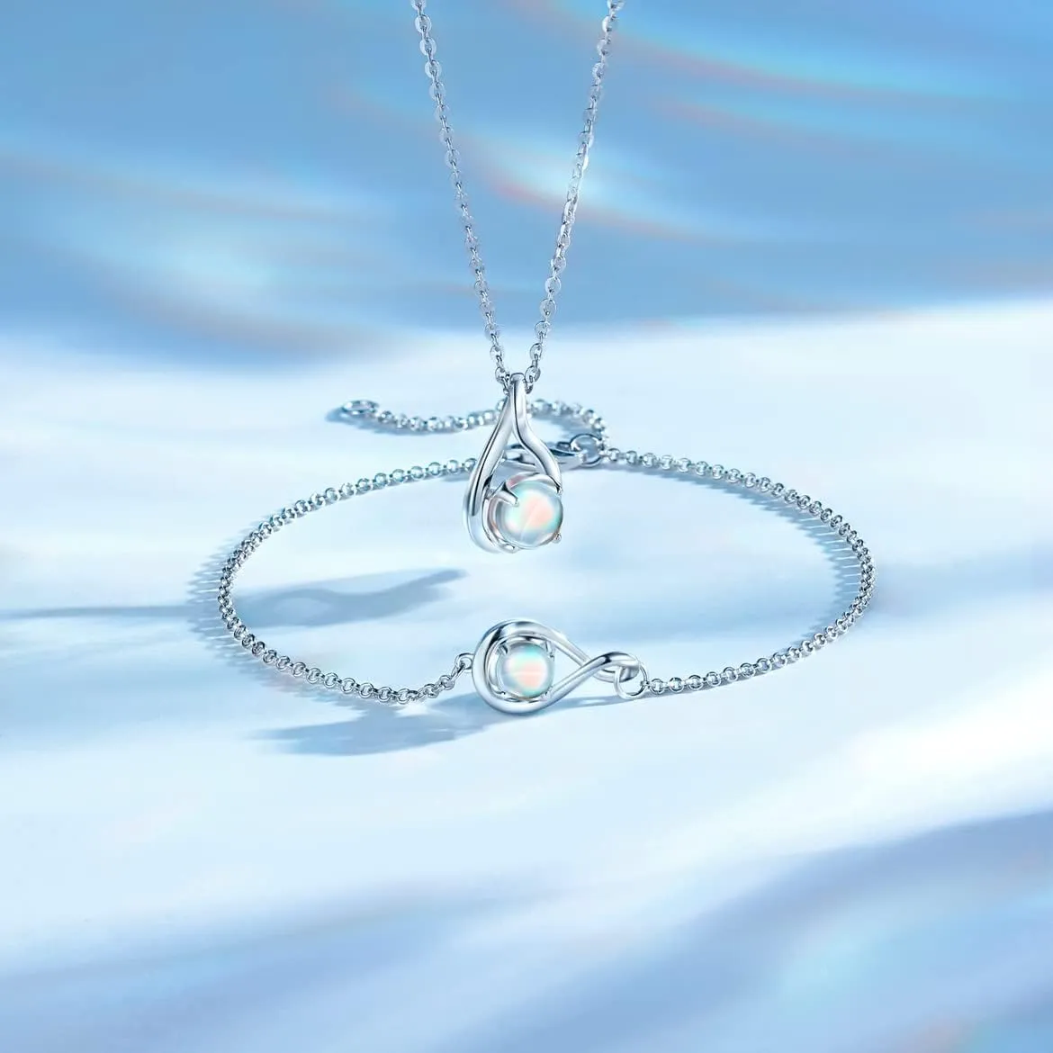 "Infinite Embrace" June Birthstone Moonstone Infinity Symbol Sterling Silver Pendant Necklace