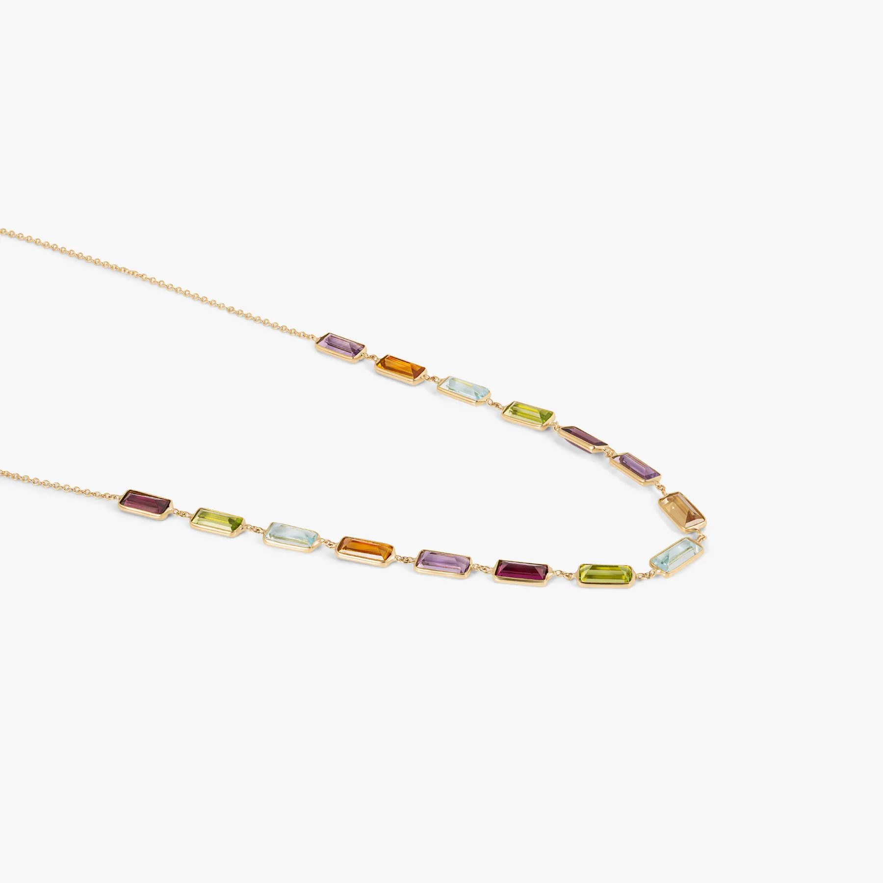 Rainbow Baguette Necklace In 18K Yellow Gold