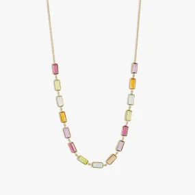 Rainbow Baguette Necklace In 18K Yellow Gold