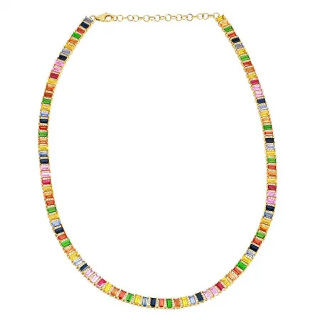 Rainbow Baguette Tennis Necklace