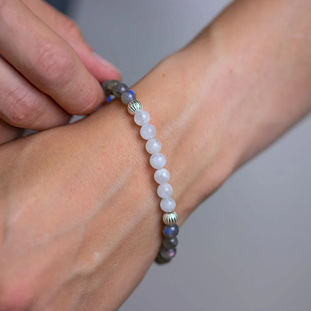 Rainbow Moonstone and Labradorite Gemstone Bracelet 6mm