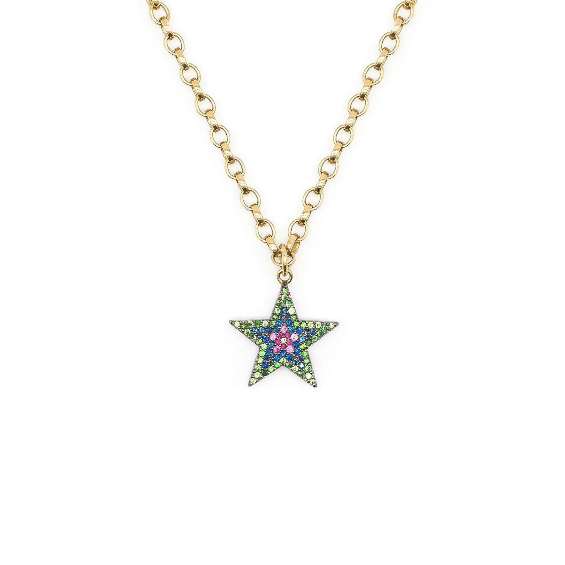 Rainbow Sapphire Chunky Star Necklace