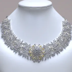 Rani Yellow Citrine White Gold Luxury Necklace & Earring Set By Jaipur Rose Luxury Indian Jewelry Online