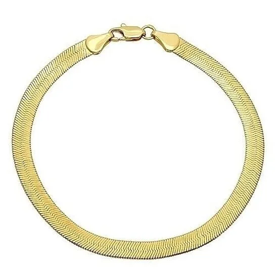 Real Gold Filled High Polish Finsh Magic/snake Chain Bracelet Flat Herringbone