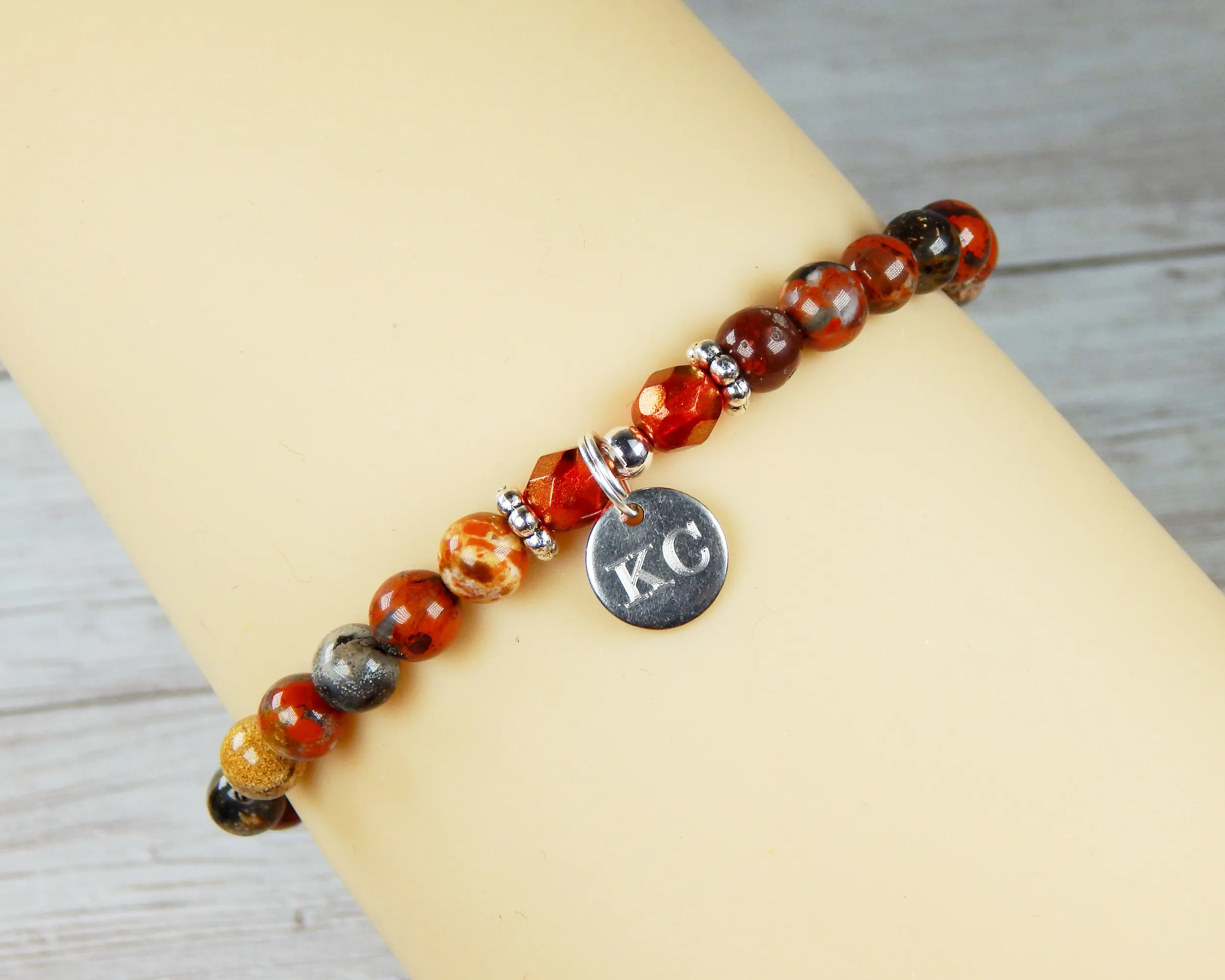 Red Jasper Engraved Bracelet for Women - Initial Bracelet - Personalized Jewelry for Women