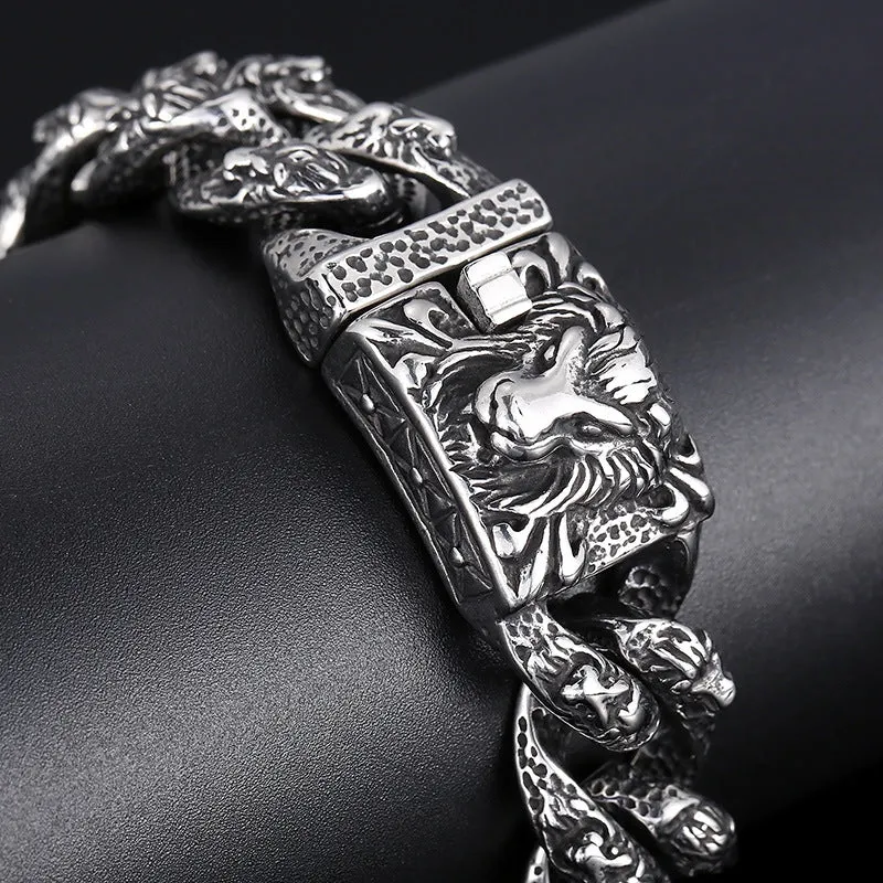 Retro Tiger and Snake Head Men's Bracelet in Titanium Steel - Zodiac Animal Trend