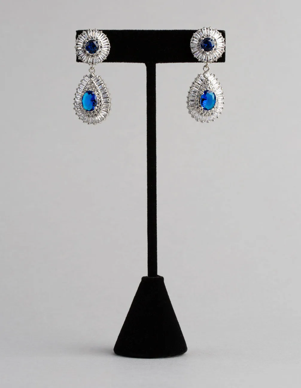 Rhodium Cubic Zirconia Crown Jewel Drop Earrings