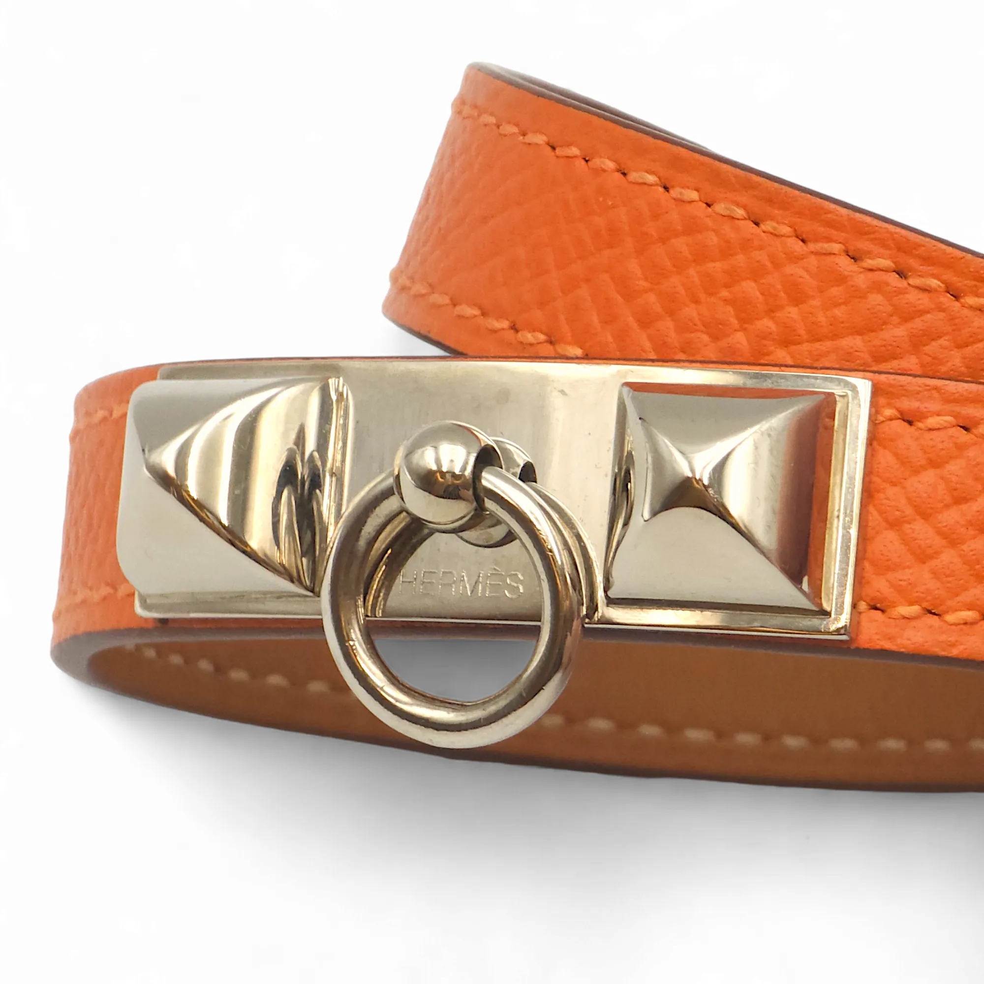 Rivale Double Tour Extra Small Orange Bracelet in Epsom, Palladium hardware