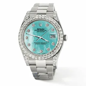 Rolex Datejust 41, Ref 126300, 4.4CT Diamond Bezel/Lugs/Aquamarine MOP Watch  TFJ-142508775