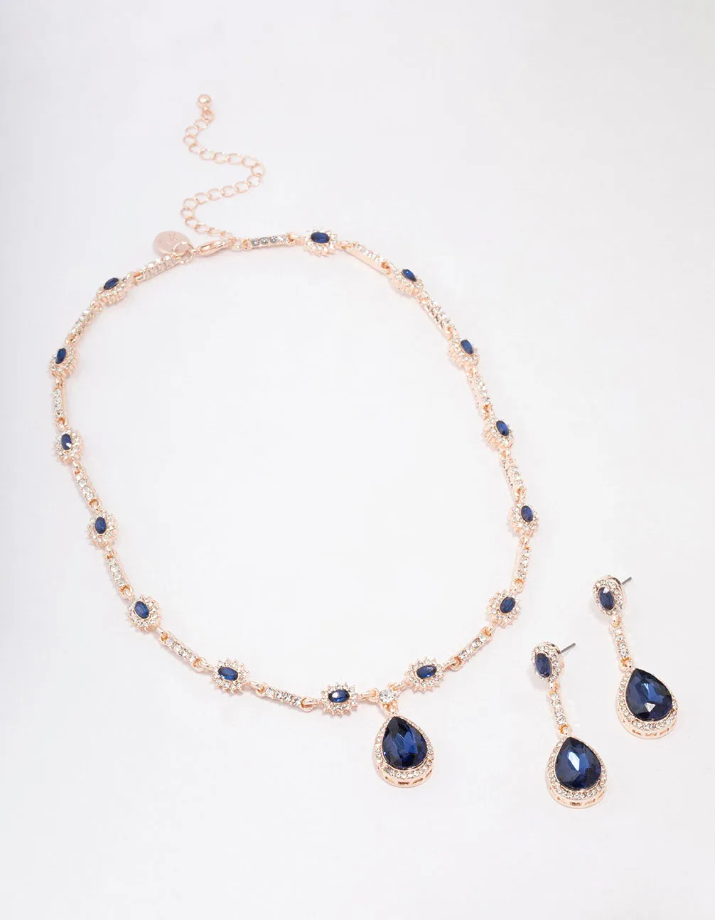 Rose Gold Navy Pear Drop Jewellery Set