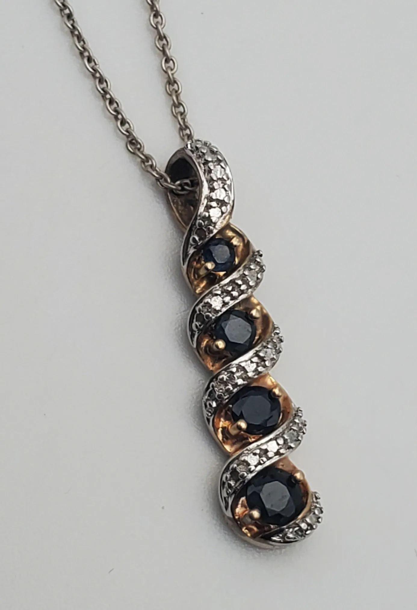 Ross-Simons - Blue Sapphire and Diamond Gold Tone Sterling Silver Pendant on Chain Necklace - 18"