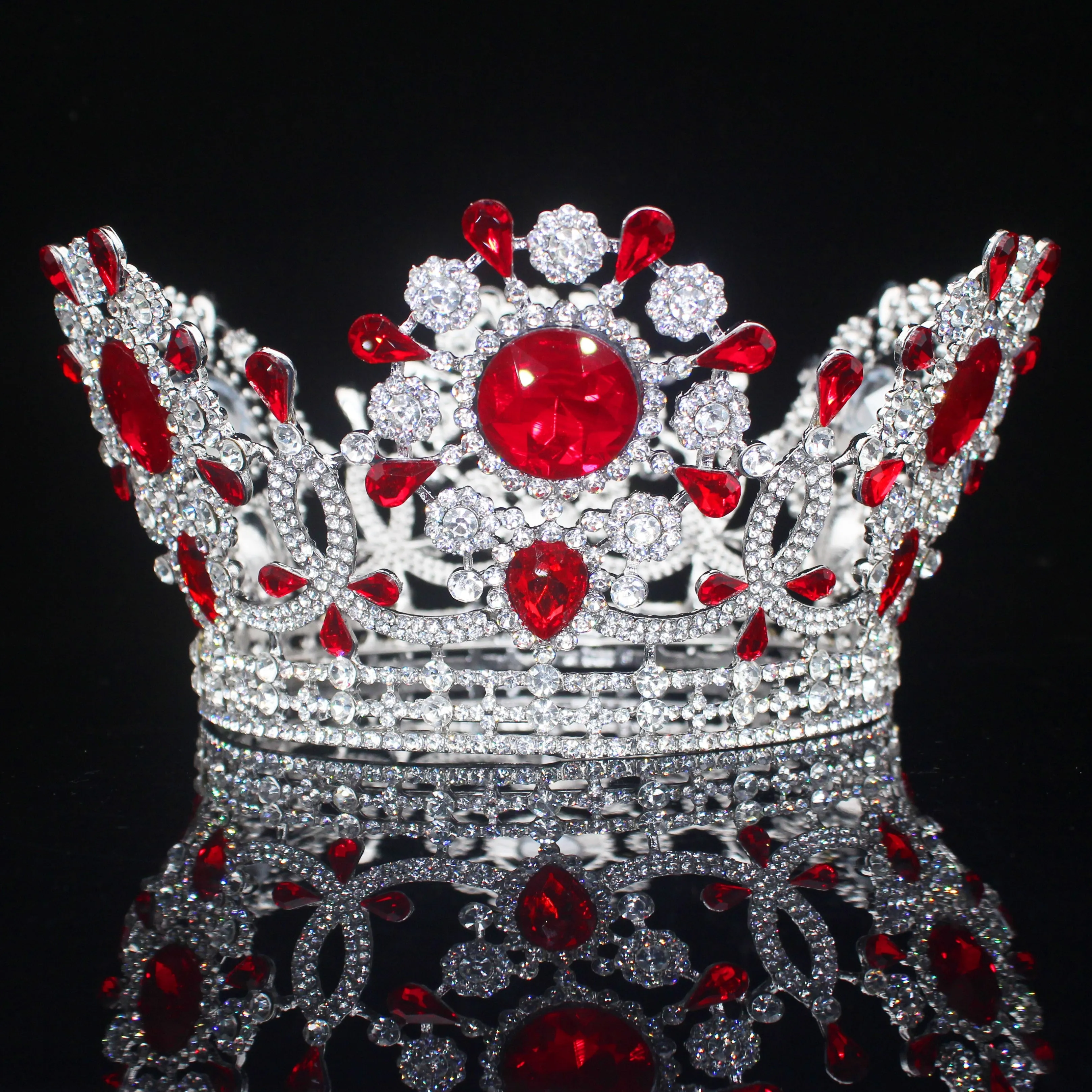 Royal Crystal King Queen Full Round Crown Colorful Crystal