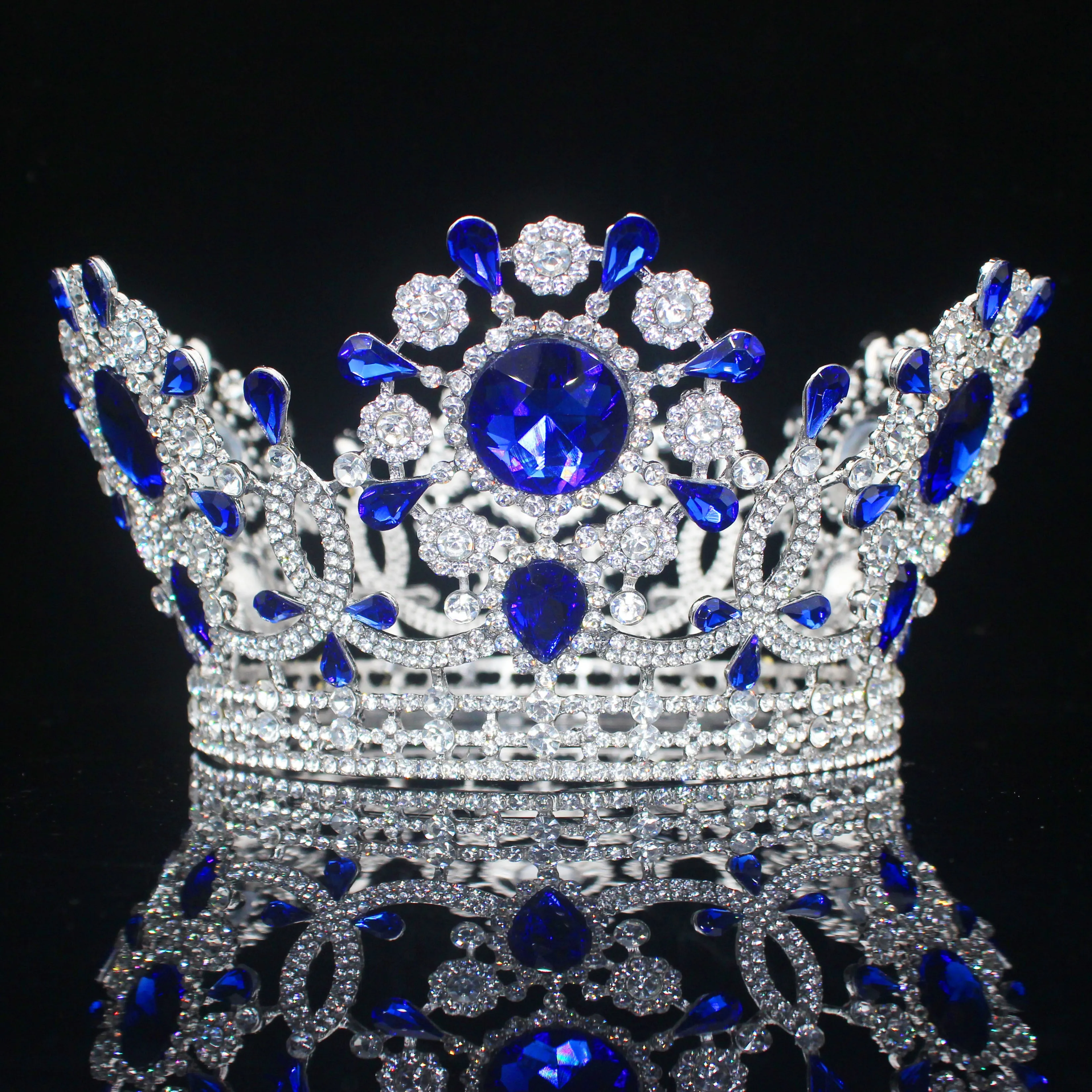 Royal Crystal King Queen Full Round Crown Colorful Crystal